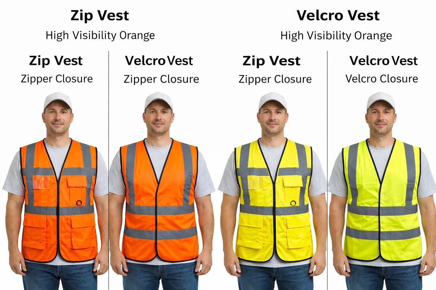 High Visibility Zip Vest Reflective Safety Waistcoat | Hi Vis Work Vest Zip/Velcro