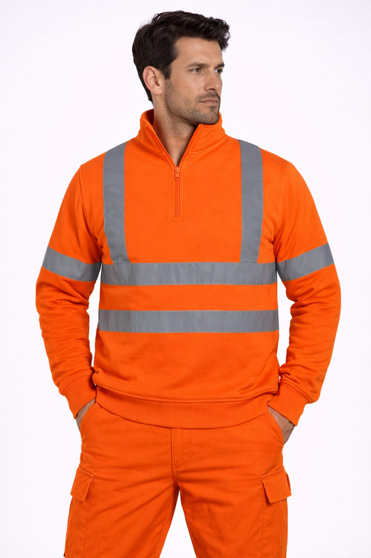 Men's Hi Vis Sweatshirt Half Zip Fleece Jumper | Reflective Safety Workwear