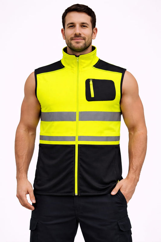 Men's Hi Vis Softshell Bodywarmer Gilet Full Zip | Reflective High Visibility Work Vest