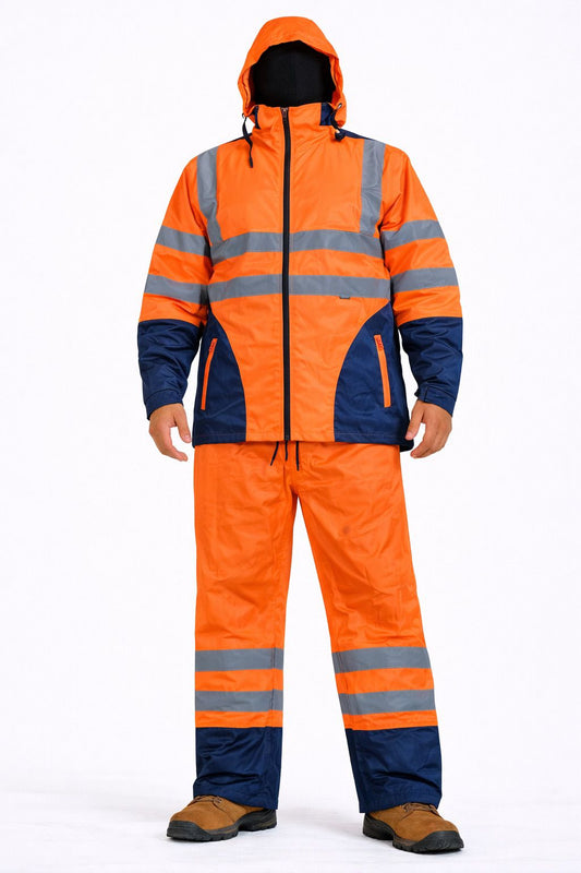 Men's Hi Vis Waterproof Workwear Suit Jacket & Trousers | Reflective Safety Set