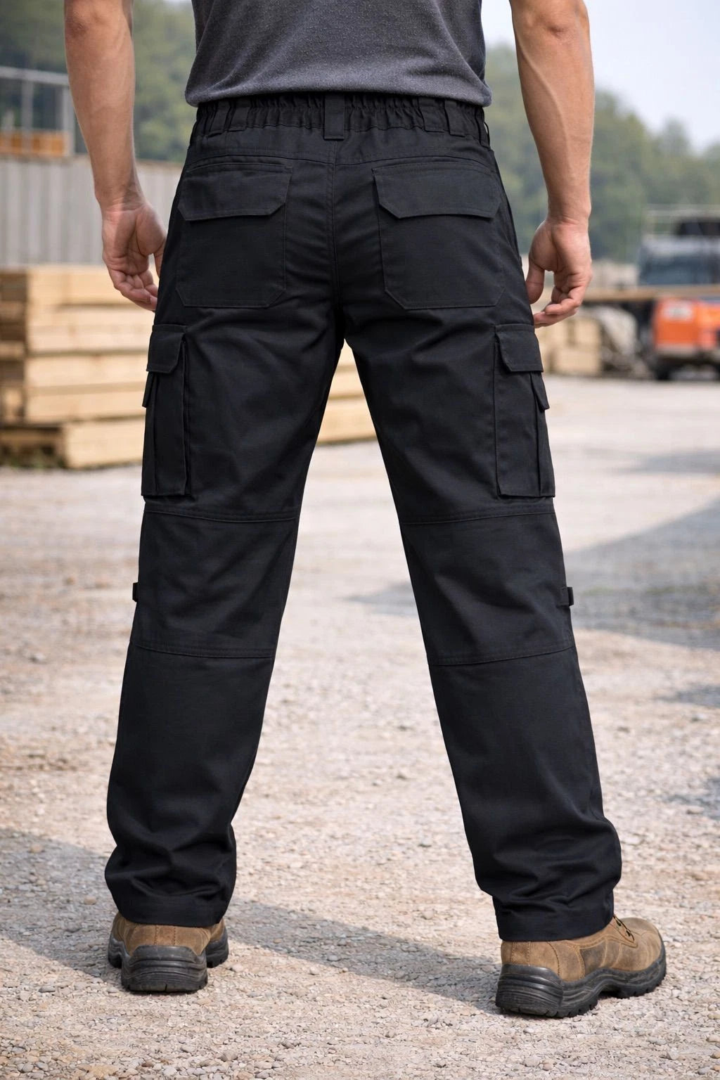 Men's Black Cargo Work Trousers Heavy Duty | Multi Pocket Utility Combat Pants Workwear Builders