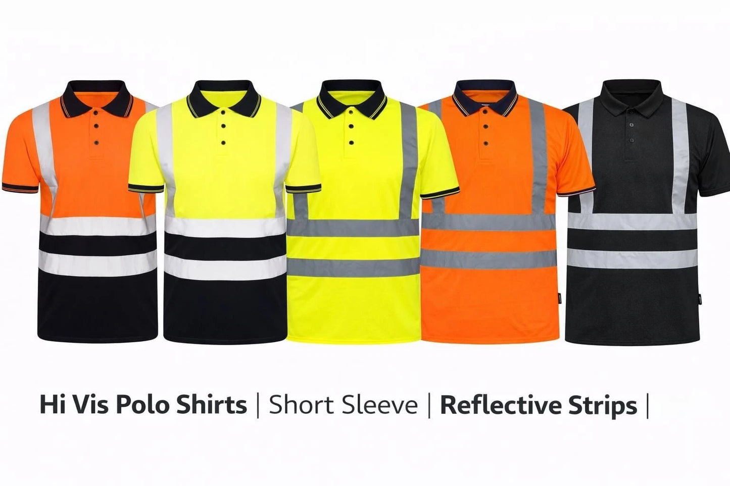 Men's Hi Vis Polo Shirt Short Sleeve | Reflective Safety Work T-Shirt