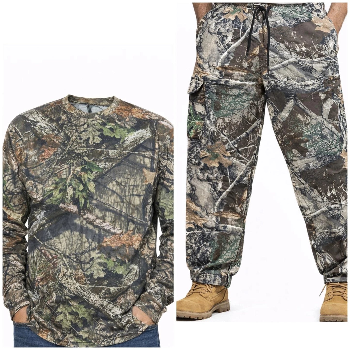 Men's Camouflage Printed Jungle Set | Realtree Camo Long Sleeve T-Shirt & Cargo Trousers