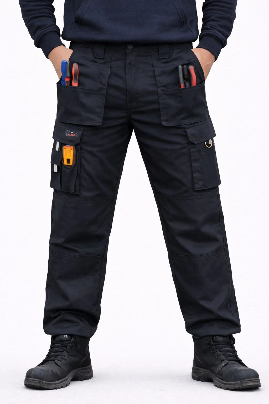 Men's Black Heavy Duty Cargo Work Trousers | Multi Pocket Utility Work Pants Durable Fit S-5XL