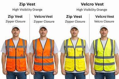 High Visibility Zip Vest Reflective Safety Waistcoat | Hi Vis Work Vest  Zip/Velcro