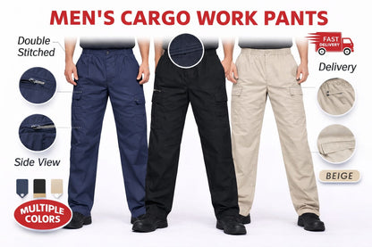 Men's Cargo Work Trousers Elastic Waist | MIAN Multi Pocket Work Pants