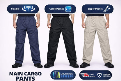 Men's Cargo Work Trousers Elastic Waist | MIAN Multi Pocket Work Pants