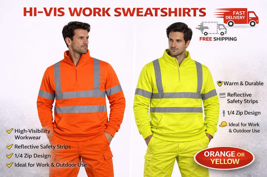 Men's Hi Vis Sweatshirt Half Zip Fleece Jumper | Reflective Safety Workwear