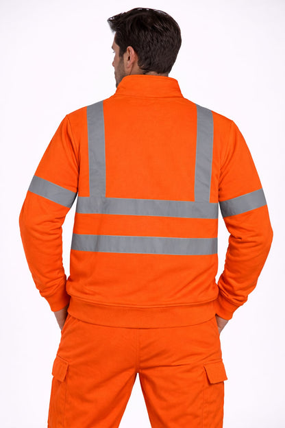 Men's Hi Vis Sweatshirt Half Zip Fleece Jumper | Reflective Safety Workwear