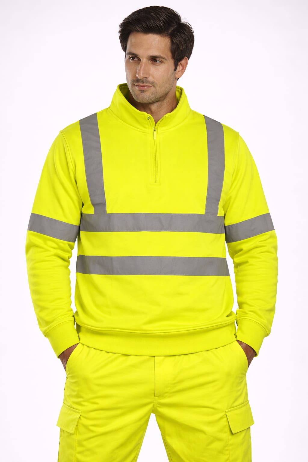 Men's Hi Vis Sweatshirt Half Zip Fleece Jumper | Reflective Safety Workwear