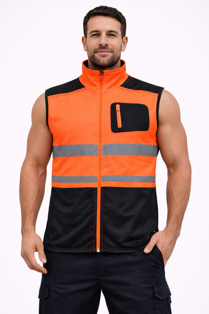 Men's Hi Vis Softshell Bodywarmer Gilet Full Zip | Reflective High Visibility Work Vest