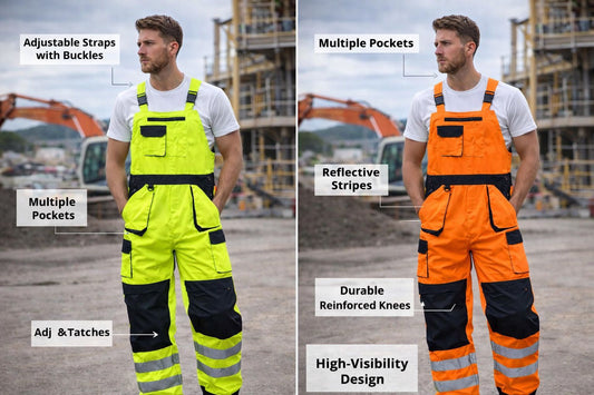 Men's Hi Vis Bib and Brace Trousers | High Visibility Reflective Safety Overalls