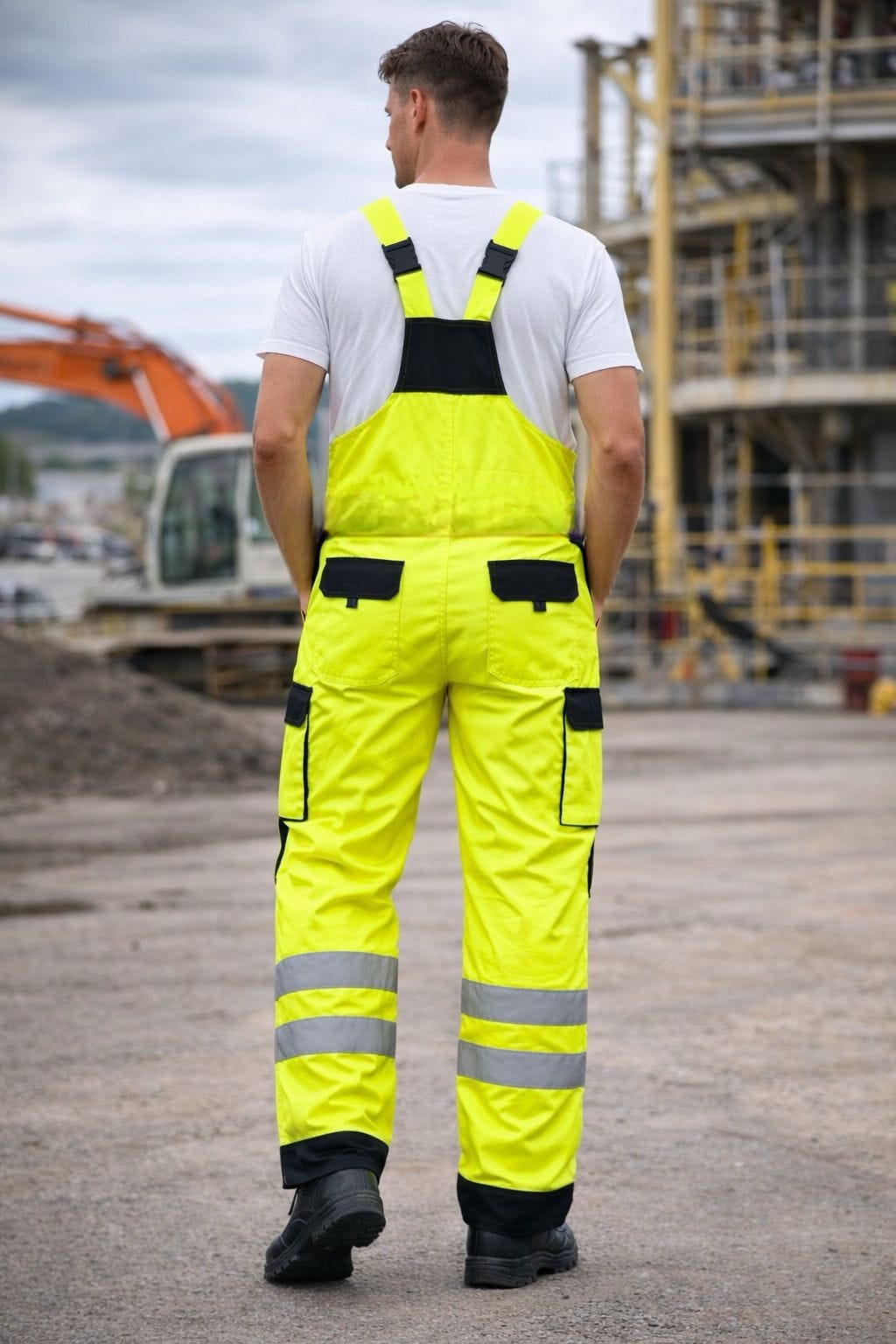 Men's Hi Vis Bib and Brace Trousers | High Visibility Reflective Safety Overalls