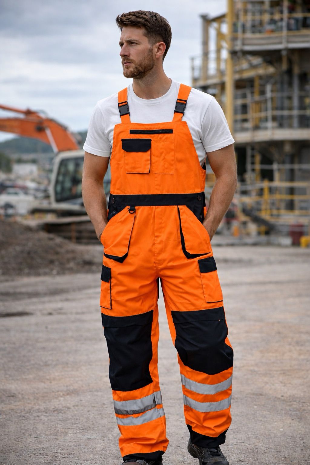 Men's Hi Vis Bib and Brace Trousers | High Visibility Reflective Safety Overalls