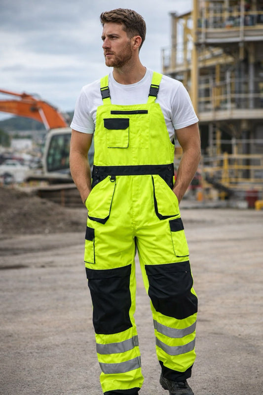 Men's Hi Vis Bib and Brace Trousers | High Visibility Reflective Safety Overalls