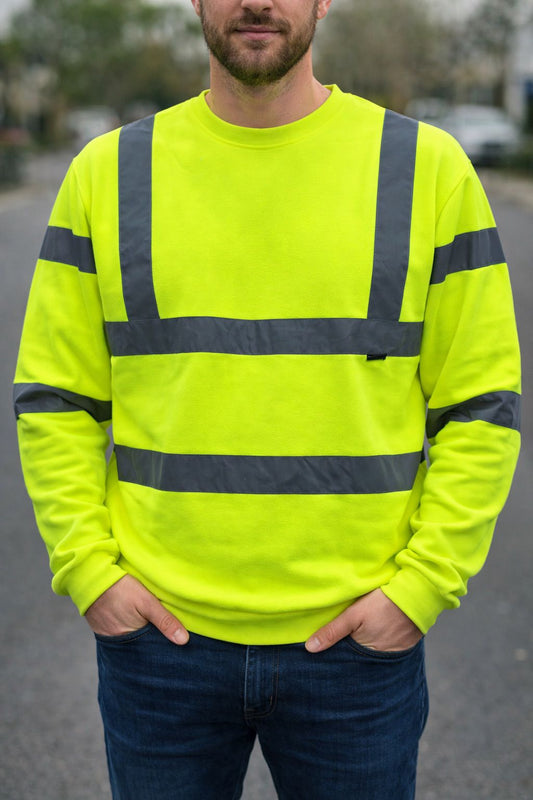 Hi Vis Fleece Sweatshirt - High Visibility Safety Workwear Jumper for Construction & Outdoor Jobs