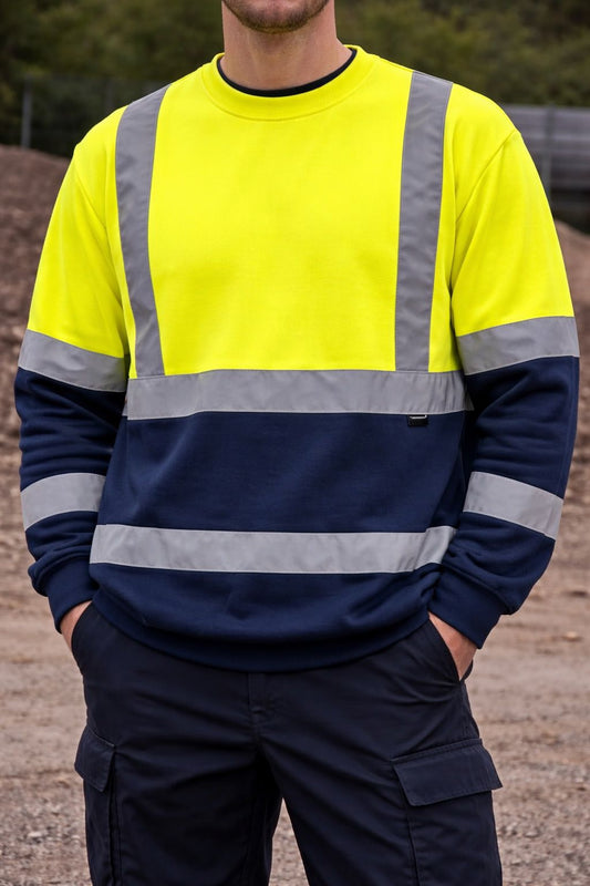 Hi Vis Fleece Sweatshirt - High Visibility Safety Workwear Jumper for Construction & Outdoor Jobs