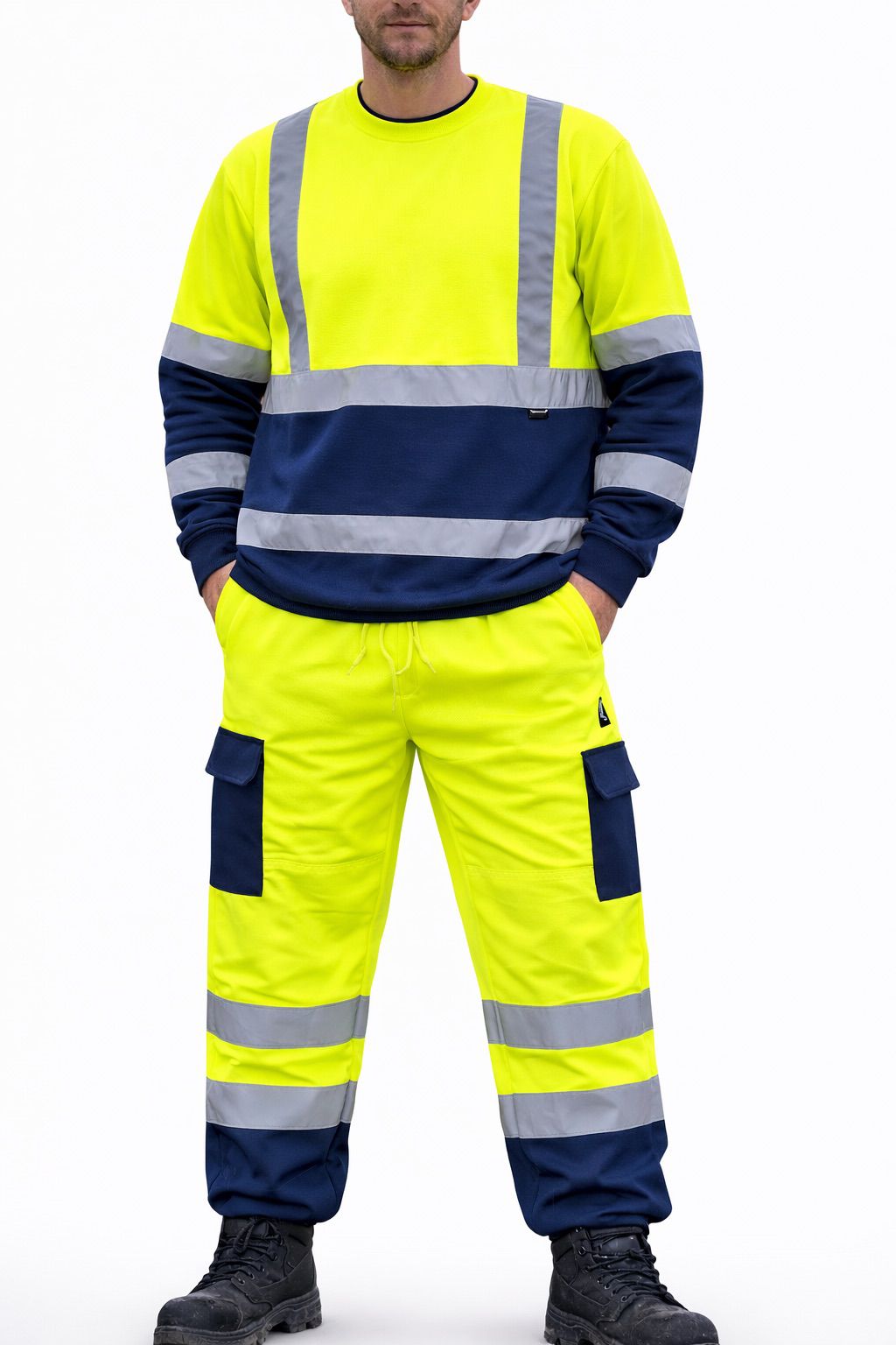 Hi Vis Tracksuit Set - High Visibility Sweatshirt and Pants Safety Workwear for Construction & Outdoor Jobs