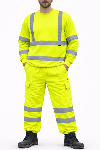 Hi Vis Tracksuit Set - High Visibility Sweatshirt and Pants Safety Workwear for Construction & Outdoor Jobs
