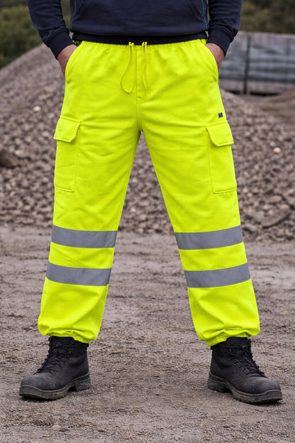 Hi Vis Fleece Joggers - High Visibility Reflective Work Trousers Safety Jogging Bottoms