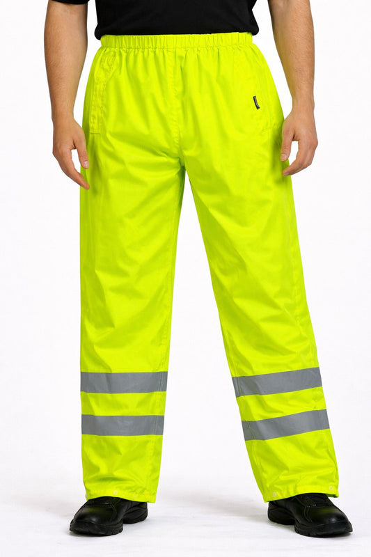 Waterproof Hi Vis Rain Trousers - High Visibility Reflective Safety Work Pants Windproof for Construction & Outdoor Use