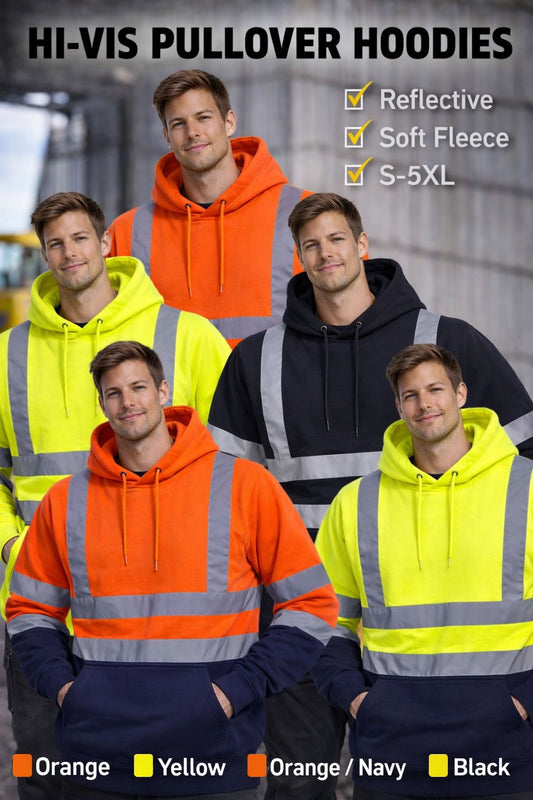 Men's Hi Vis Pullover Hoodie | Reflective Safety Work Hoodie