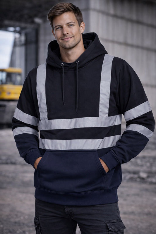 Men's Hi Vis Pullover Hoodie | Reflective Safety Work Hoodie
