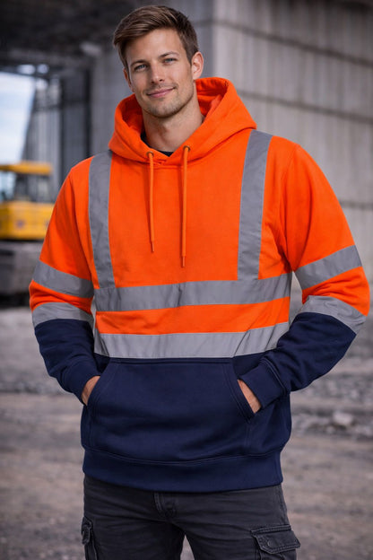 Men's Hi Vis Pullover Hoodie | Reflective Safety Work Hoodie