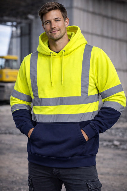 Men's Hi Vis Pullover Hoodie | Reflective Safety Work Hoodie