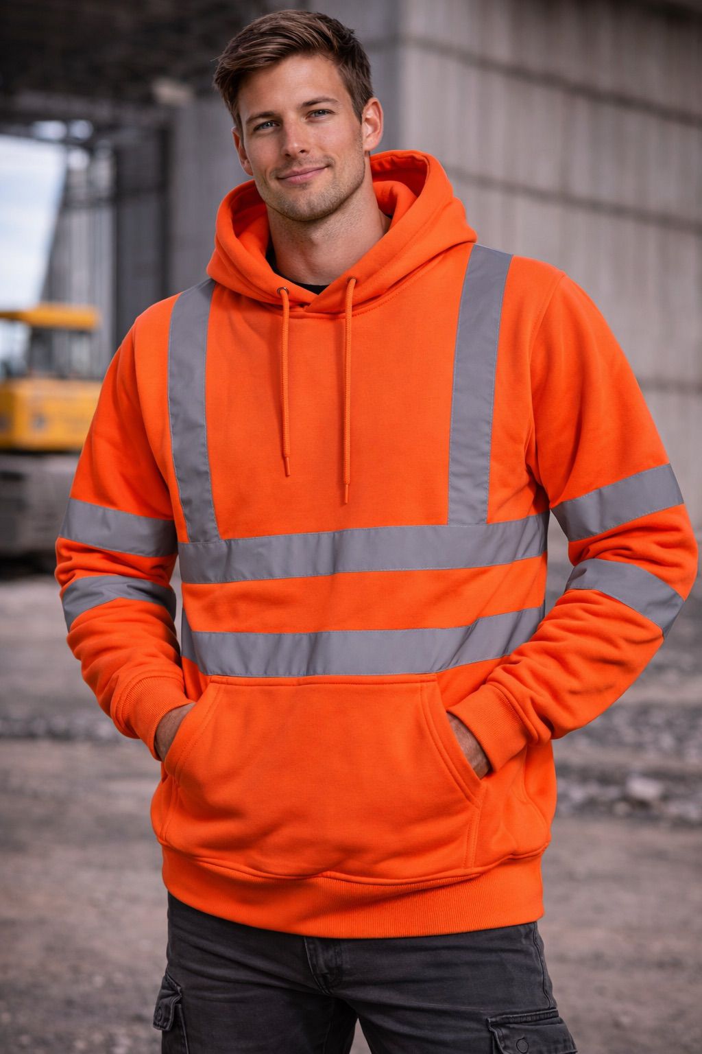 Men's Hi Vis Pullover Hoodie | Reflective Safety Work Hoodie