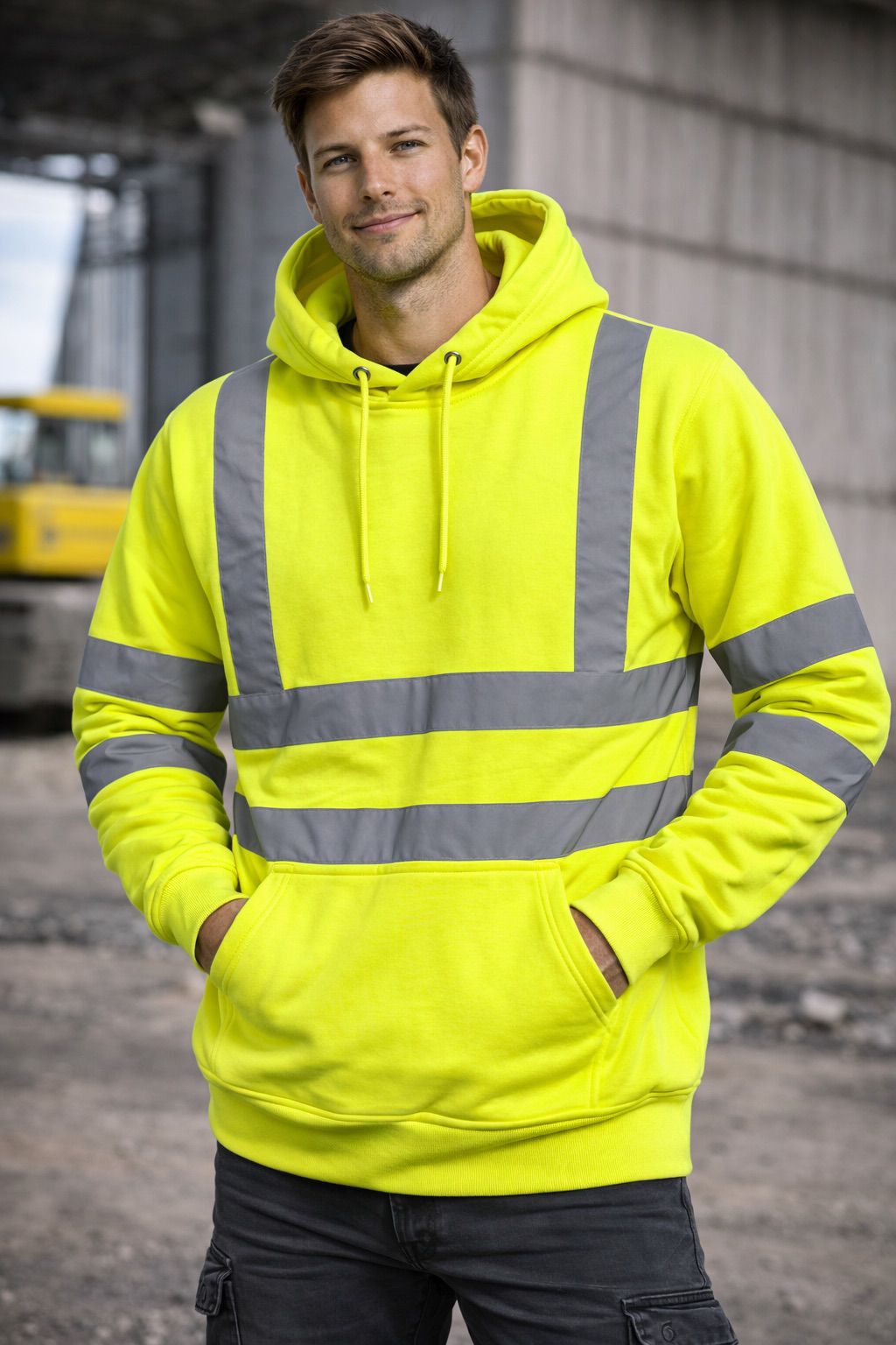 Men's Hi Vis Pullover Hoodie | Reflective Safety Work Hoodie