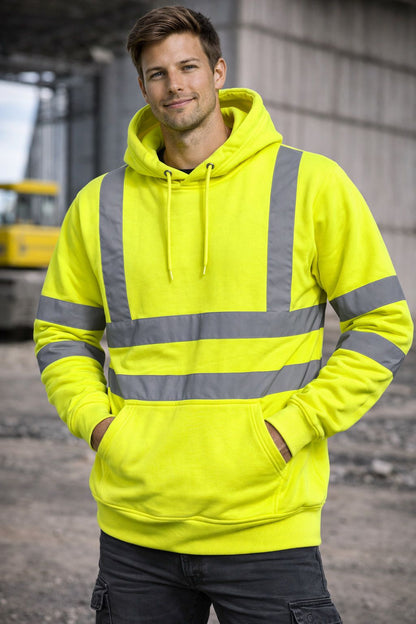 Men's Hi Vis Pullover Hoodie | Reflective Safety Work Hoodie
