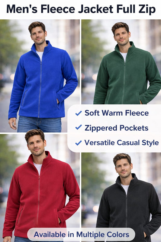 Men's Full Zip Fleece Jacket | Classic Warm Polar Fleece Coat Work Casual Multi Colors