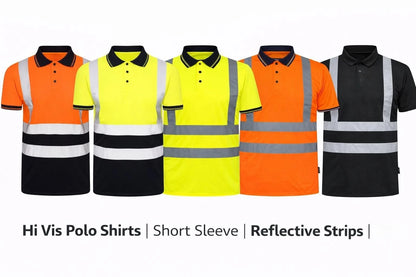 Men's Hi Vis Polo Shirt Short Sleeve | Reflective Safety Work T-Shirt