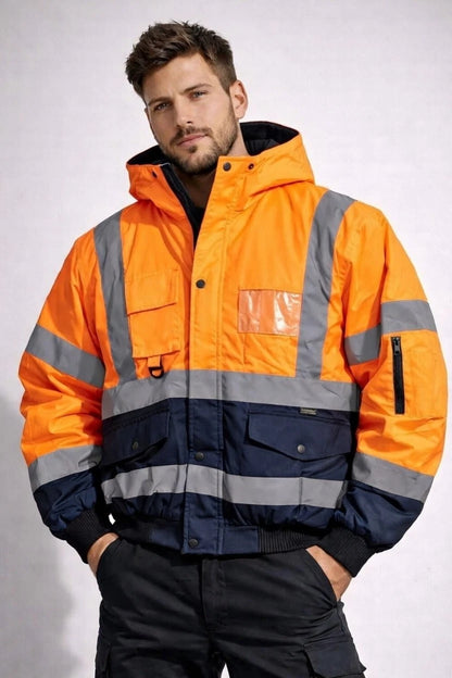 Hi Viz High Visibility Bomber Jacket Waterproof | Reflective Safety Workwear Security Coat