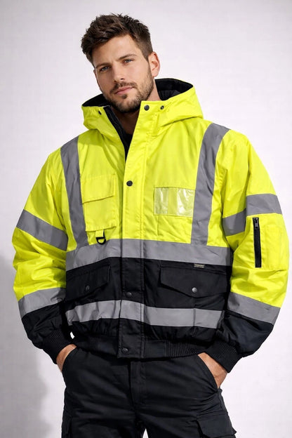 Hi Viz High Visibility Bomber Jacket Waterproof | Reflective Safety Workwear Security Coat