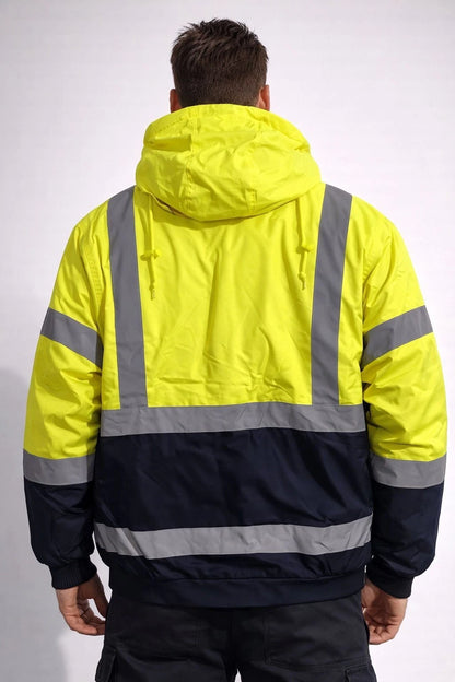 Hi Viz High Visibility Bomber Jacket Waterproof | Reflective Safety Workwear Security Coat