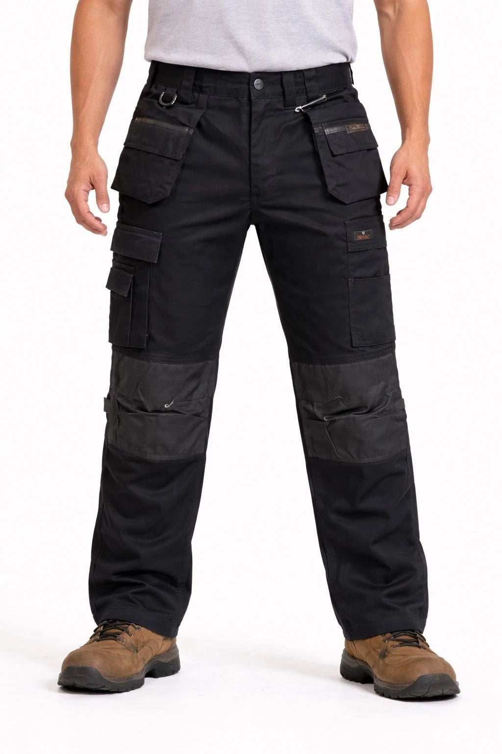 Men's Black Cargo Work Trousers Heavy Duty | Multi Pocket Utility Combat Pants Workwear Builders