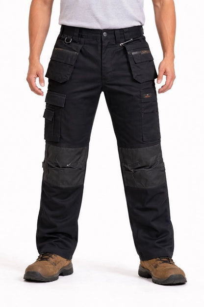 Men's Black Cargo Work Trousers Heavy Duty | Multi Pocket Utility Combat Pants Workwear Builders