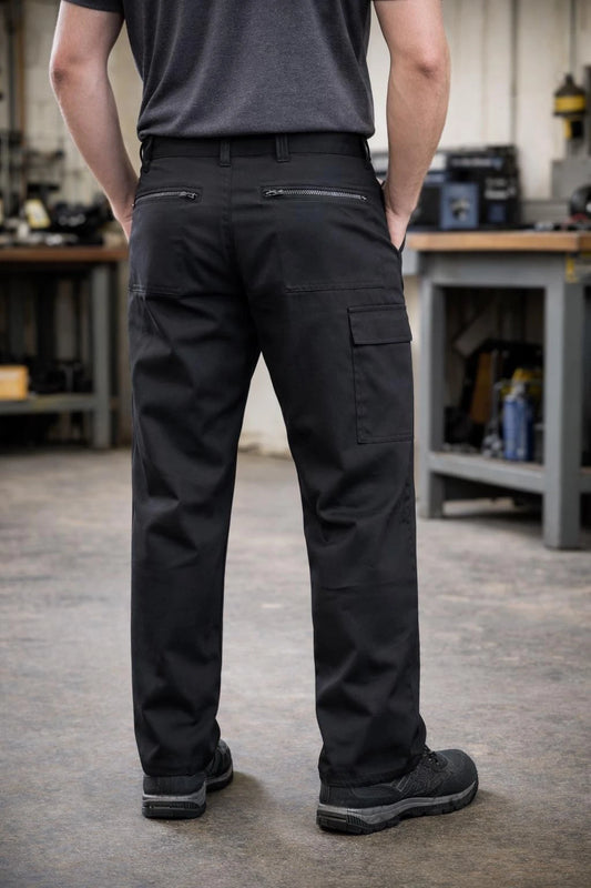 Men's Black Cargo Work Trousers Heavy Duty | Multi Pocket Utility Combat Pants Durable Fit