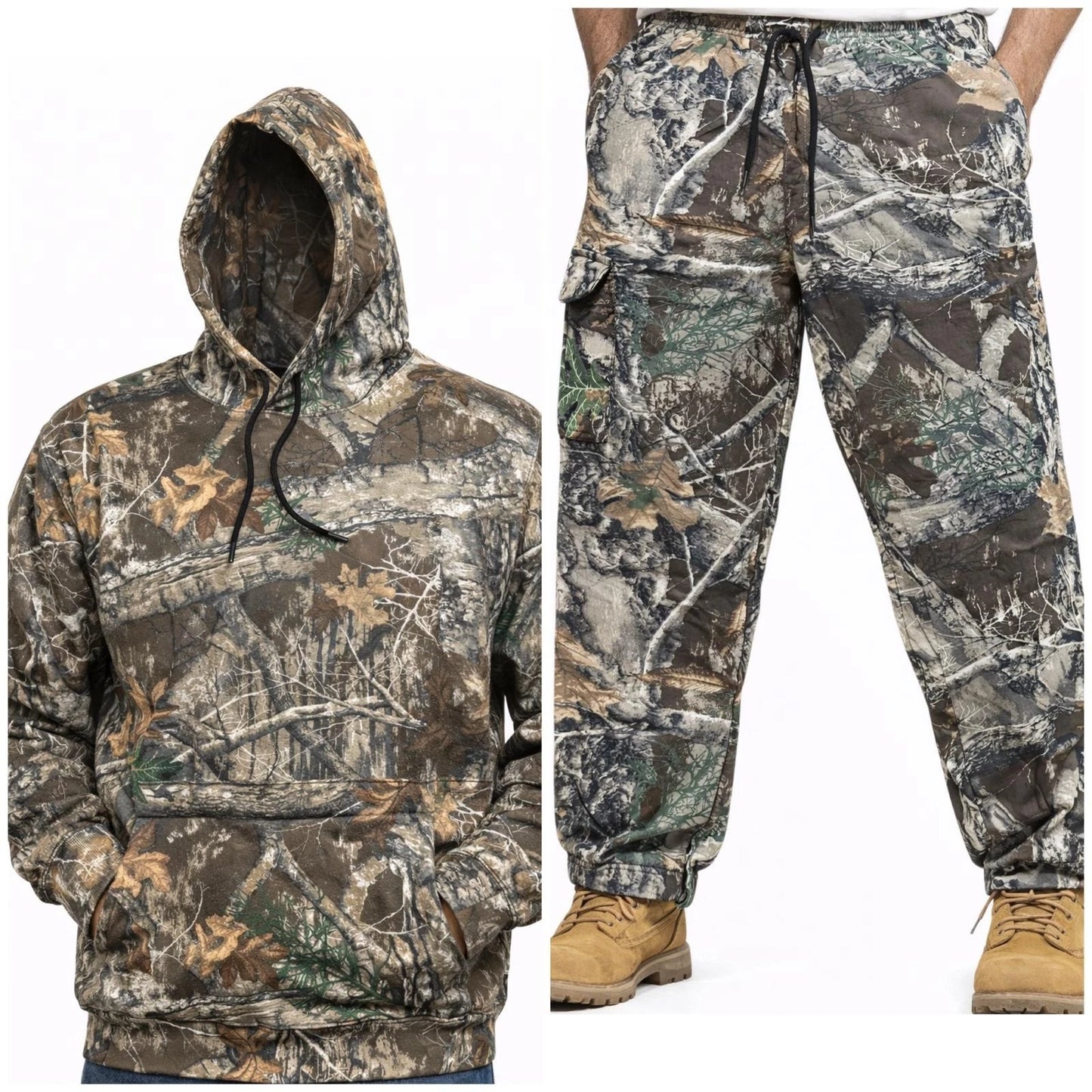 Men's Camouflage Printed Jungle Set | Realtree Camo Pullover Hoodie & Cargo Trousers