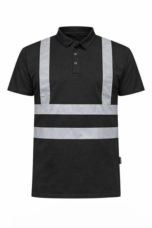Men's Hi Vis Polo Shirt Short Sleeve | Reflective Safety Work T-Shirt
