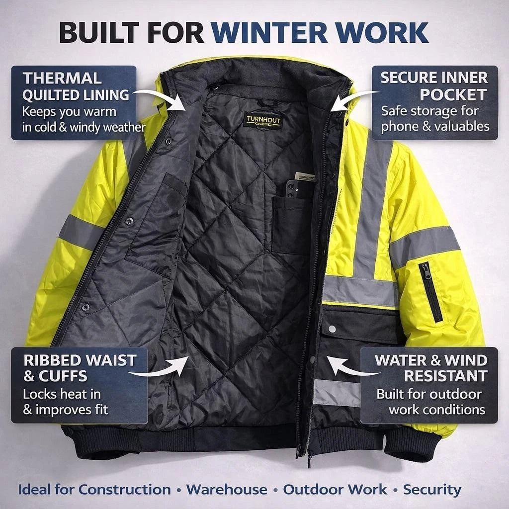 Hi Viz High Visibility Bomber Jacket Waterproof | Reflective Safety Workwear Security Coat