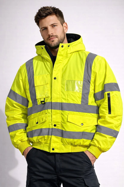 Hi Viz High Visibility Bomber Jacket Waterproof | Reflective Safety Workwear Security Coat