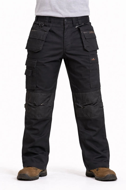 Men's Black Cargo Work Trousers Heavy Duty | Multi Pocket Utility Combat Pants Workwear Builders