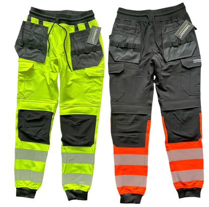 Hi Viz Combat Joggers High Visibility | Jogging Bottoms Safety Cargo Trousers Reflective