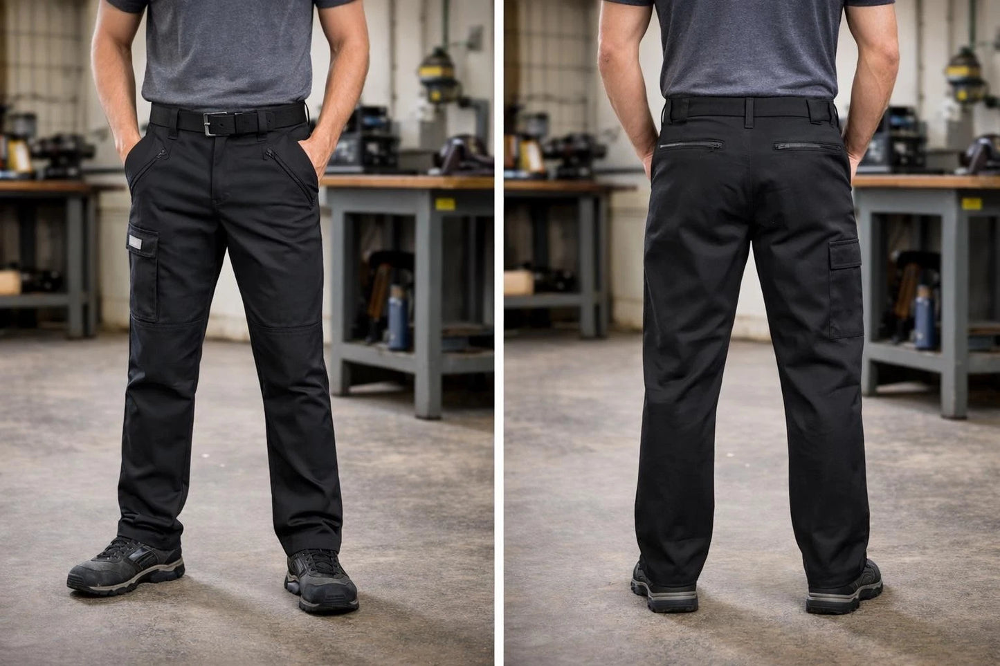 Men's Black Cargo Work Trousers Heavy Duty | Multi Pocket Utility Combat Pants Durable Fit