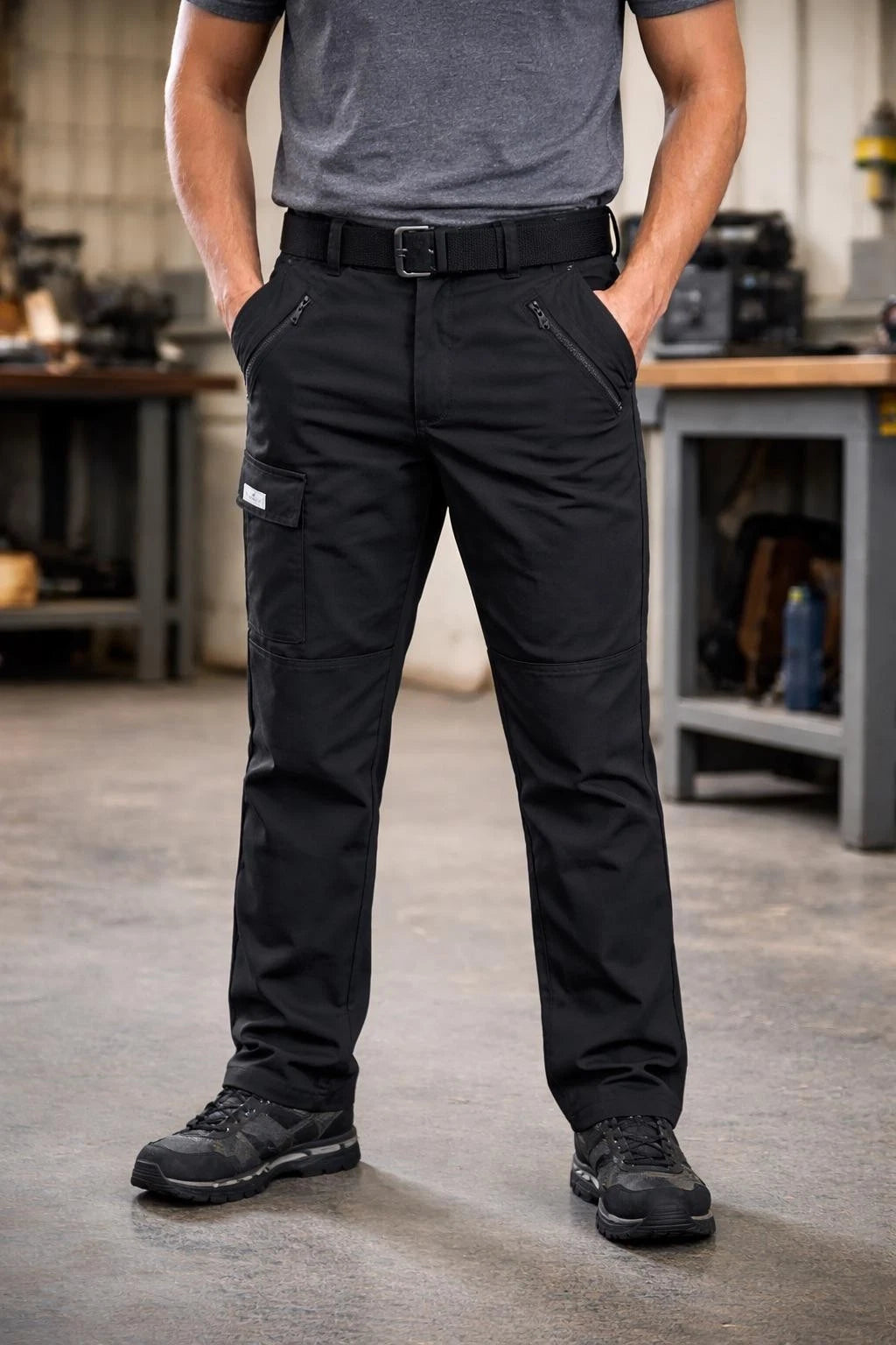 Men's Black Cargo Work Trousers Heavy Duty | Multi Pocket Utility Combat Pants Durable Fit