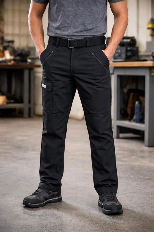 Men's Black Cargo Work Trousers Heavy Duty | Multi Pocket Utility Combat Pants Durable Fit
