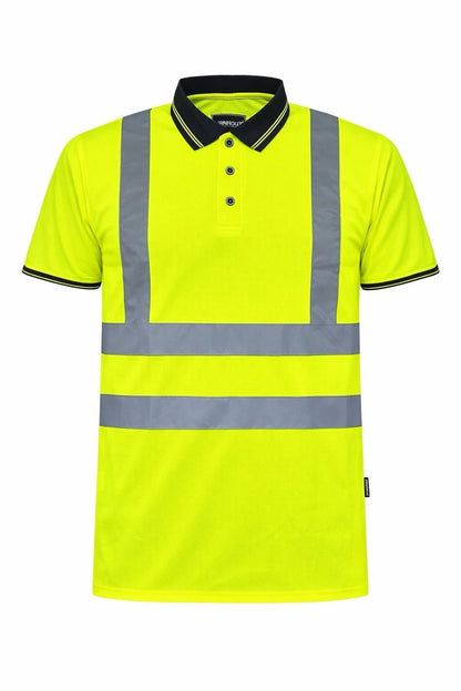 Men's Hi Vis Polo Shirt Short Sleeve | Reflective Safety Work T-Shirt